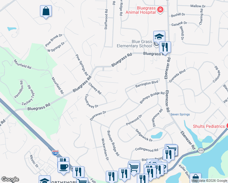 map of restaurants, bars, coffee shops, grocery stores, and more near 9103 Robinwood Lane in Knoxville