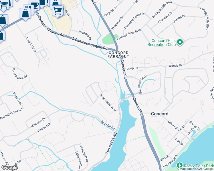 map of restaurants, bars, coffee shops, grocery stores, and more near 11105 Anchorage Circle in Knoxville