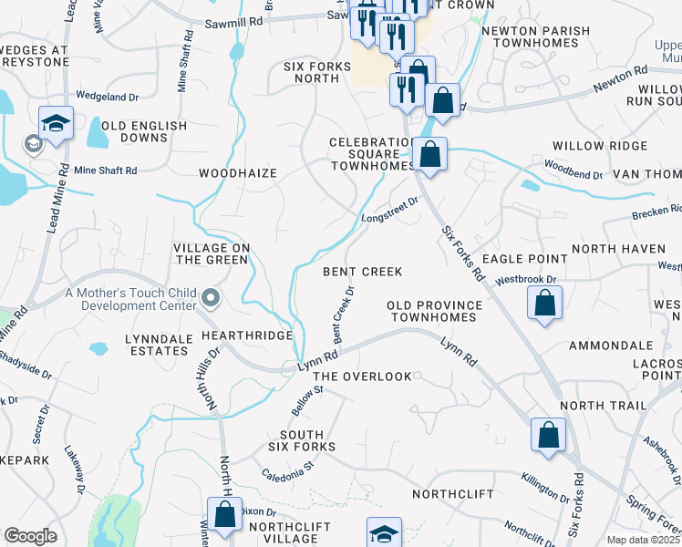 map of restaurants, bars, coffee shops, grocery stores, and more near 6608 Orford Court in Raleigh