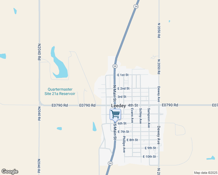 map of restaurants, bars, coffee shops, grocery stores, and more near 117 Hobson Avenue in Leedey
