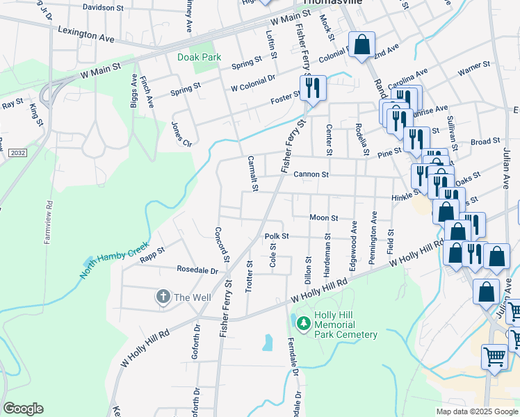 map of restaurants, bars, coffee shops, grocery stores, and more near 508 Fisher Ferry Street in Thomasville