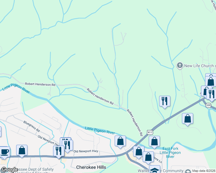 map of restaurants, bars, coffee shops, grocery stores, and more near 415 Ledo Road in Sevierville