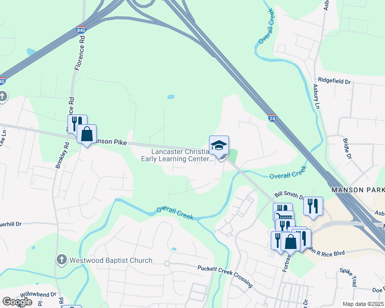 map of restaurants, bars, coffee shops, grocery stores, and more near 3867 Manson Pike in Murfreesboro
