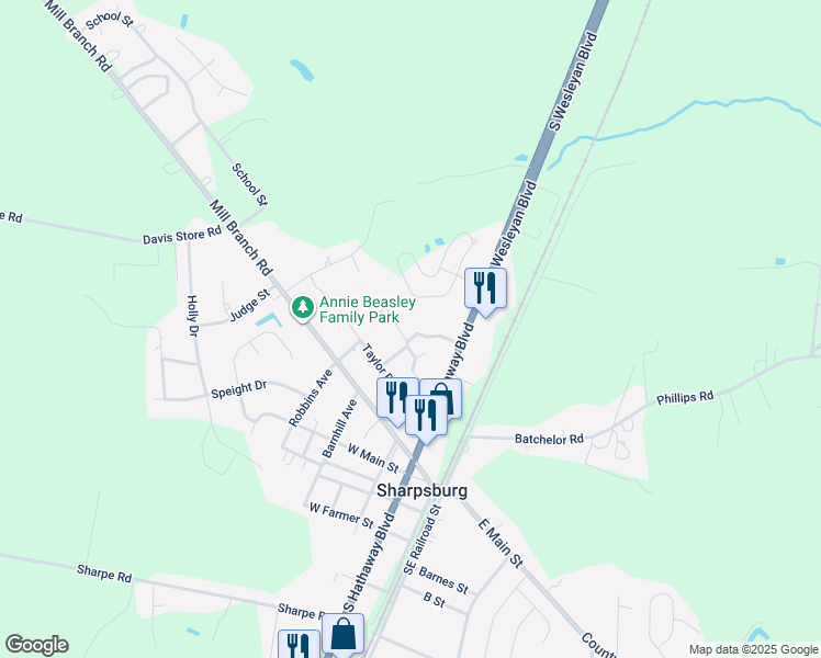 map of restaurants, bars, coffee shops, grocery stores, and more near 508 Langley Drive in Rocky Mount