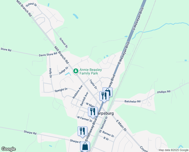 map of restaurants, bars, coffee shops, grocery stores, and more near 509 Langley Drive in Rocky Mount