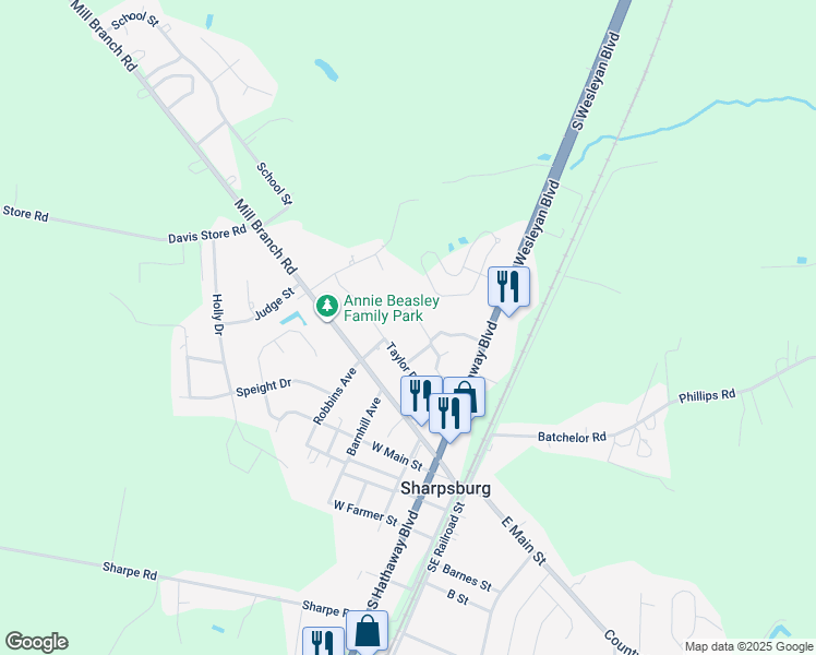 map of restaurants, bars, coffee shops, grocery stores, and more near 509 Langley Drive in Rocky Mount