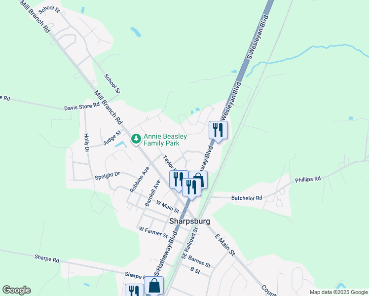 map of restaurants, bars, coffee shops, grocery stores, and more near 508 Langley Drive in Rocky Mount