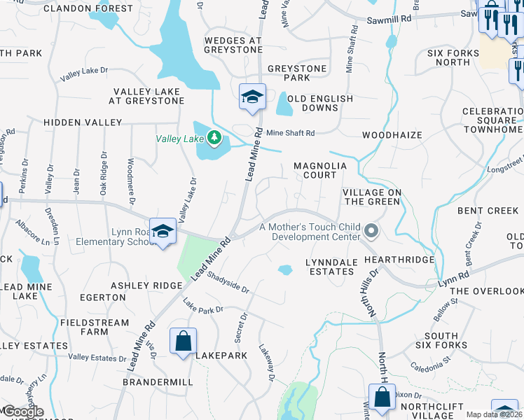 map of restaurants, bars, coffee shops, grocery stores, and more near 6714 Middleboro Drive in Raleigh