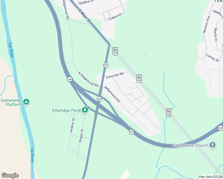 map of restaurants, bars, coffee shops, grocery stores, and more near 87 Ridgewood Road in Tarboro