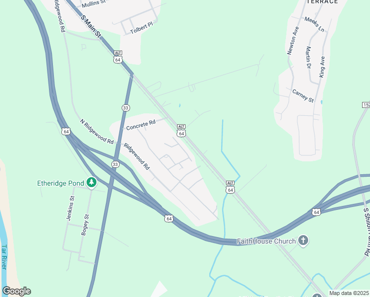 map of restaurants, bars, coffee shops, grocery stores, and more near 44 North Lucky Lane in Tarboro