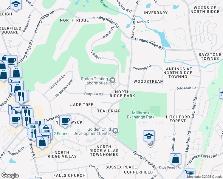 map of restaurants, bars, coffee shops, grocery stores, and more near 6844 Greystone Drive in Raleigh