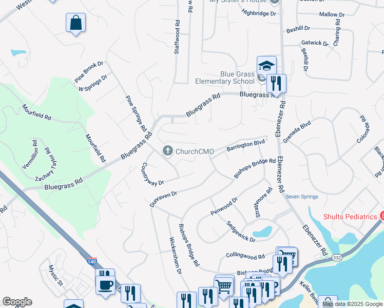 map of restaurants, bars, coffee shops, grocery stores, and more near 9103 Robinwood Lane in Knoxville