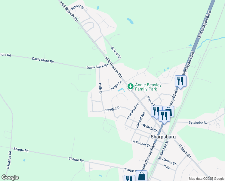 map of restaurants, bars, coffee shops, grocery stores, and more near 617 Judge Street in Rocky Mount