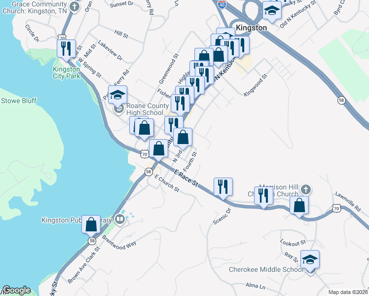 map of restaurants, bars, coffee shops, grocery stores, and more near 220 North 3rd Street in Kingston