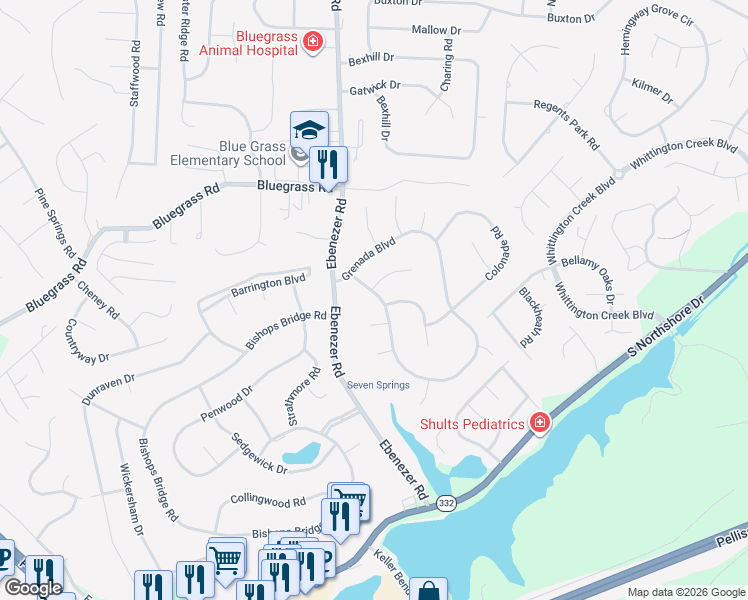 map of restaurants, bars, coffee shops, grocery stores, and more near 2100 Grenada Boulevard in Knoxville