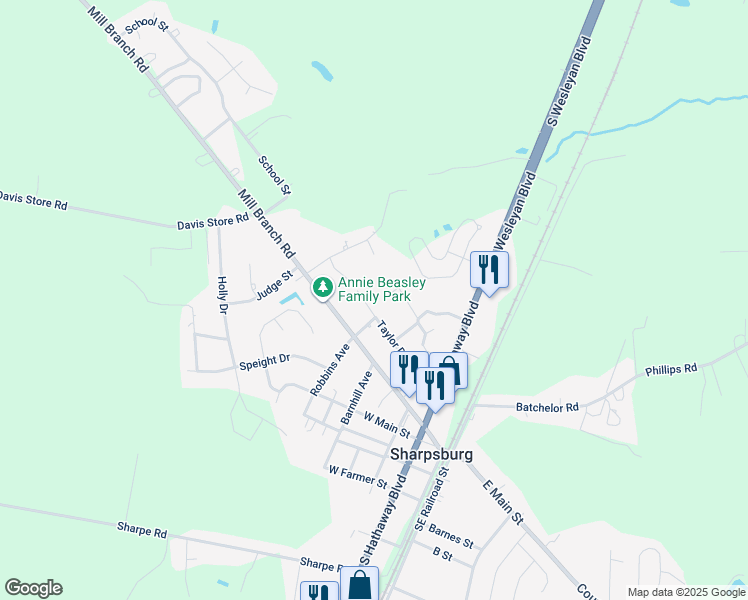 map of restaurants, bars, coffee shops, grocery stores, and more near 604 Taylor Drive in Rocky Mount