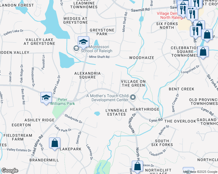 map of restaurants, bars, coffee shops, grocery stores, and more near 6701 Magnolia Court in Raleigh