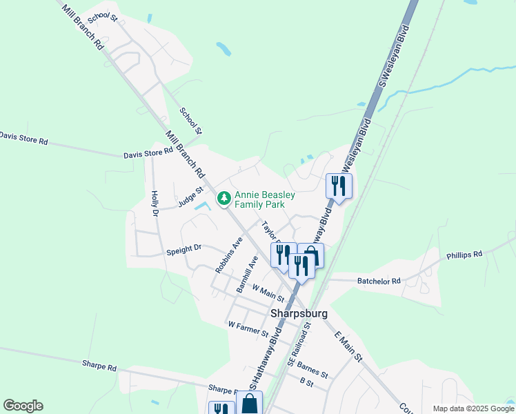 map of restaurants, bars, coffee shops, grocery stores, and more near 604 Taylor Drive in Rocky Mount