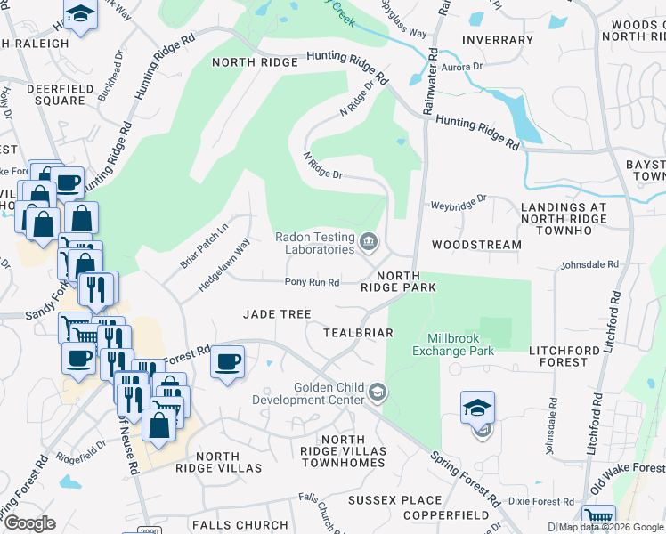 map of restaurants, bars, coffee shops, grocery stores, and more near 6805 Fairburn Court in Raleigh