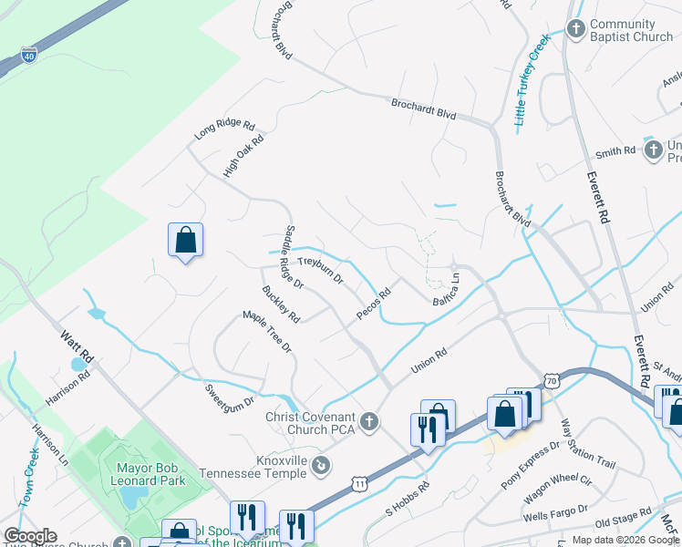map of restaurants, bars, coffee shops, grocery stores, and more near 241 Treyburn Drive in Knoxville