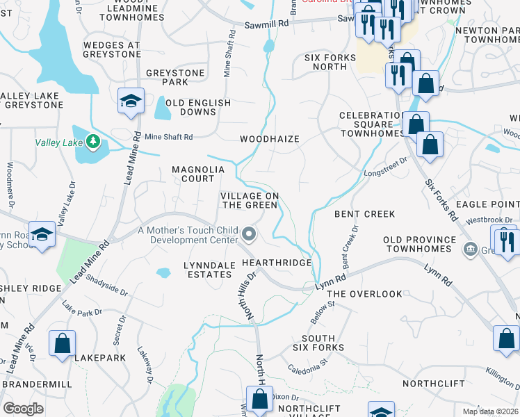 map of restaurants, bars, coffee shops, grocery stores, and more near 7231 Shellburne Drive in Raleigh