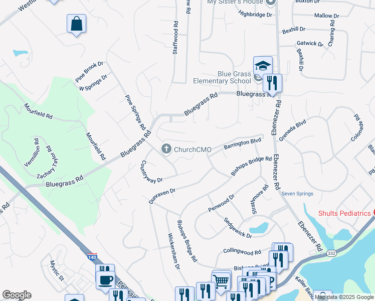 map of restaurants, bars, coffee shops, grocery stores, and more near 9103 Robinwood Lane in Knoxville