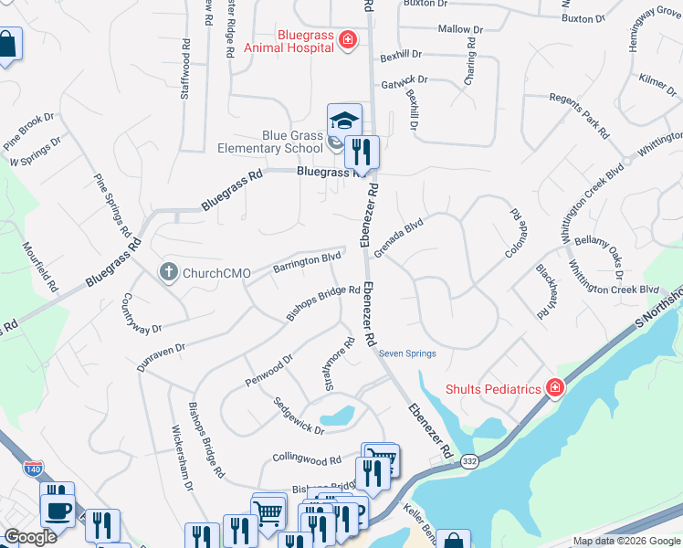 map of restaurants, bars, coffee shops, grocery stores, and more near 1704 Penwood Dr in Knoxville