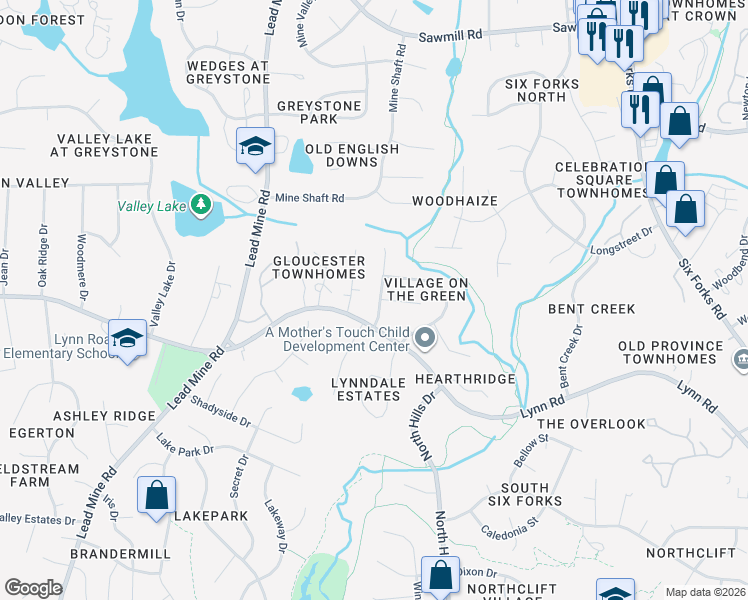 map of restaurants, bars, coffee shops, grocery stores, and more near 7113 Summerland Drive in Raleigh