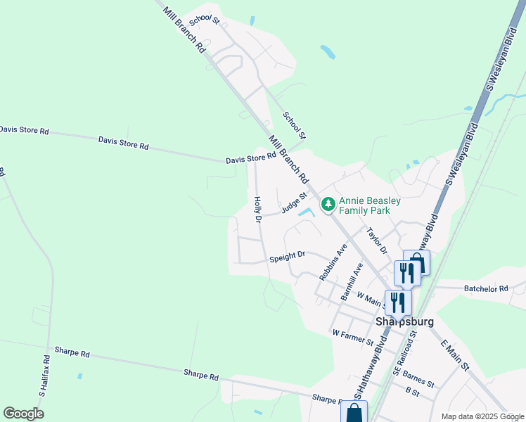 map of restaurants, bars, coffee shops, grocery stores, and more near 401 Holly Drive in Rocky Mount