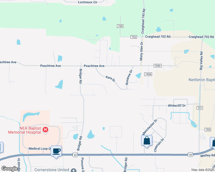 map of restaurants, bars, coffee shops, grocery stores, and more near 5014 Lynette Drive in Jonesboro