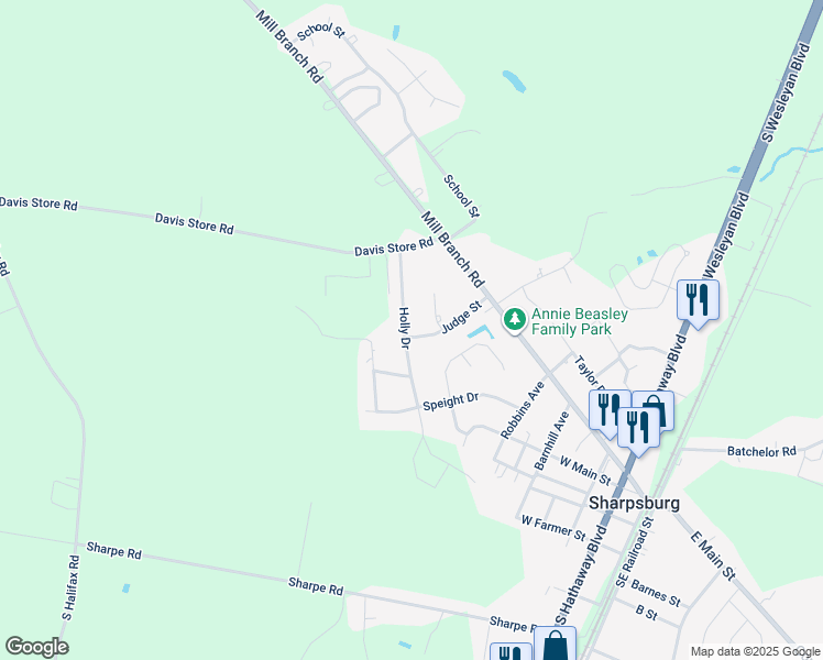map of restaurants, bars, coffee shops, grocery stores, and more near 401 Holly Drive in Rocky Mount