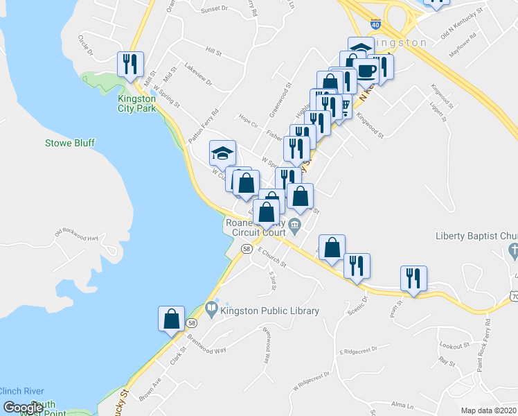 map of restaurants, bars, coffee shops, grocery stores, and more near 125 West Cumberland Street in Kingston