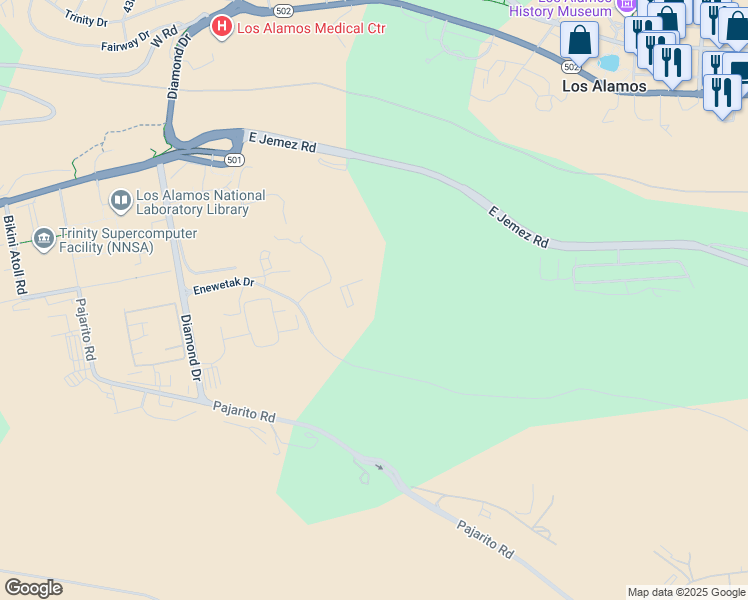 map of restaurants, bars, coffee shops, grocery stores, and more near in Los Alamos