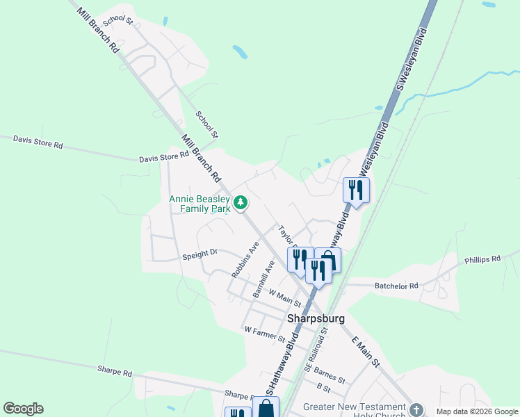 map of restaurants, bars, coffee shops, grocery stores, and more near 600-698 Taylor Drive in Rocky Mount
