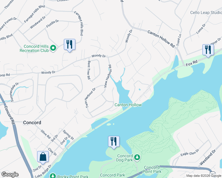map of restaurants, bars, coffee shops, grocery stores, and more near 901 Harbour Shore Drive in Knoxville