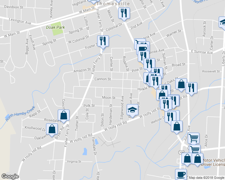 map of restaurants, bars, coffee shops, grocery stores, and more near 213 Hinkle Street in Thomasville