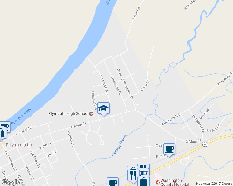 map of restaurants, bars, coffee shops, grocery stores, and more near 208 Hampton Drive in Plymouth