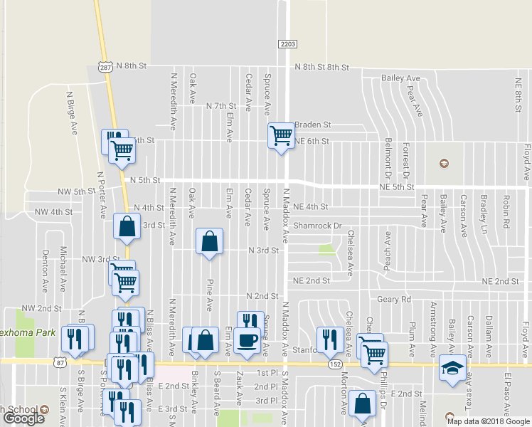map of restaurants, bars, coffee shops, grocery stores, and more near 321 Spruce Avenue in Dumas
