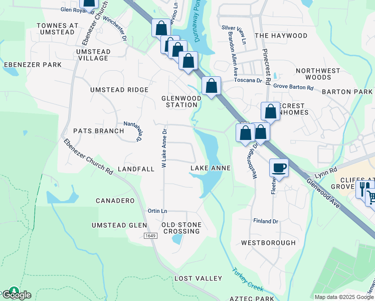 map of restaurants, bars, coffee shops, grocery stores, and more near 8232 Hillside Drive in Raleigh