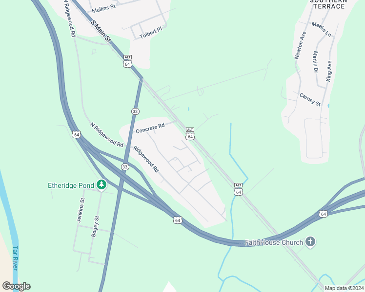 map of restaurants, bars, coffee shops, grocery stores, and more near 22 Ernest Lane in Tarboro