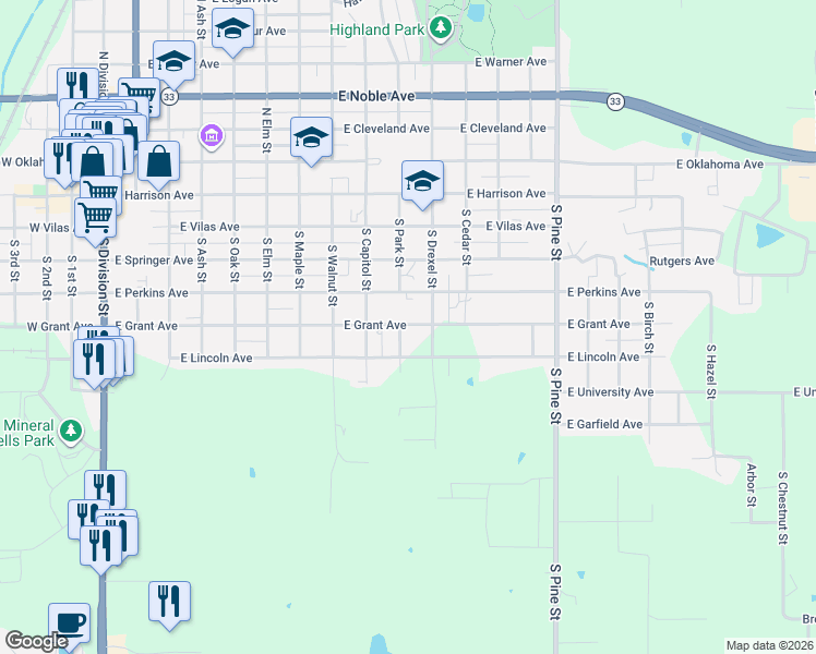 map of restaurants, bars, coffee shops, grocery stores, and more near 1015 East Grant Avenue in Guthrie