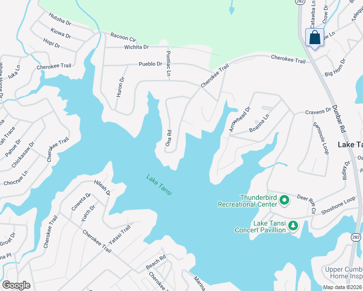 map of restaurants, bars, coffee shops, grocery stores, and more near 2111 Ona Road in Crossville