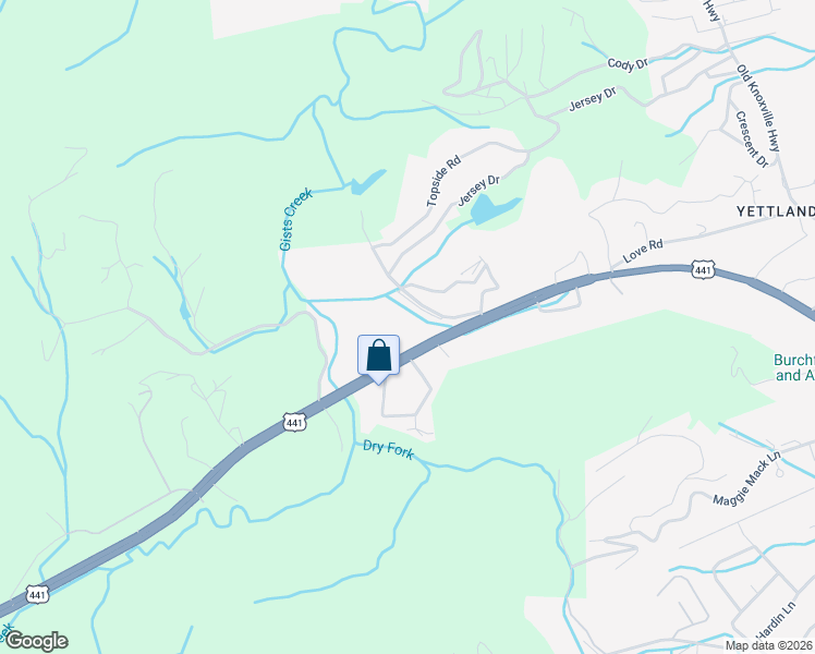 map of restaurants, bars, coffee shops, grocery stores, and more near 1108 West Main Street in Sevierville