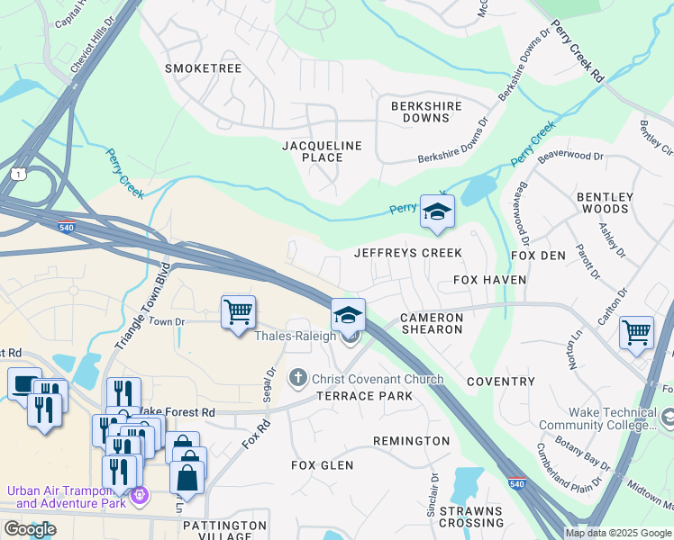 map of restaurants, bars, coffee shops, grocery stores, and more near Northern Wake Expressway in Raleigh