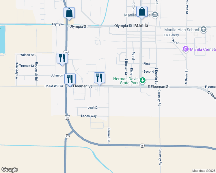 map of restaurants, bars, coffee shops, grocery stores, and more near 101-103 Farmer Lane in Manila
