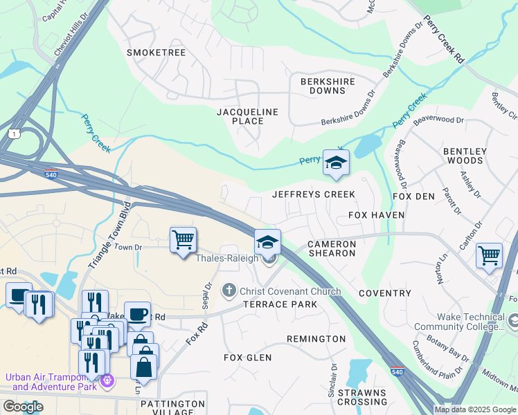 map of restaurants, bars, coffee shops, grocery stores, and more near Northern Wake Expressway in Raleigh