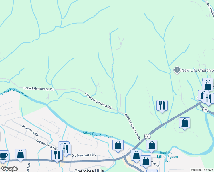 map of restaurants, bars, coffee shops, grocery stores, and more near 415 Ledo Road in Sevierville