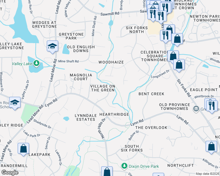 map of restaurants, bars, coffee shops, grocery stores, and more near 7231 Shellburne Drive in Raleigh