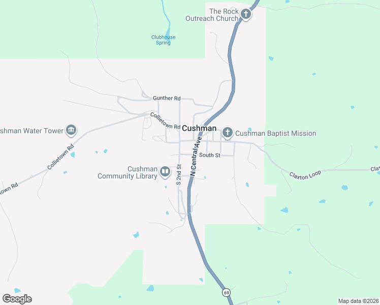 map of restaurants, bars, coffee shops, grocery stores, and more near in Cushman