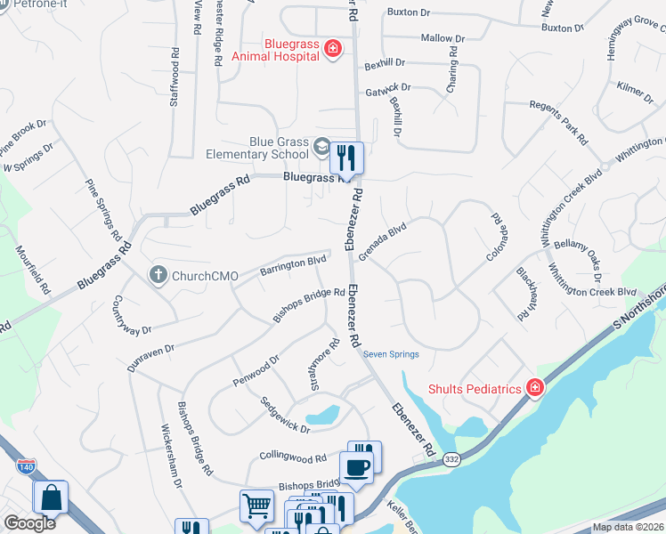 map of restaurants, bars, coffee shops, grocery stores, and more near 1704 Penwood Drive in Knoxville